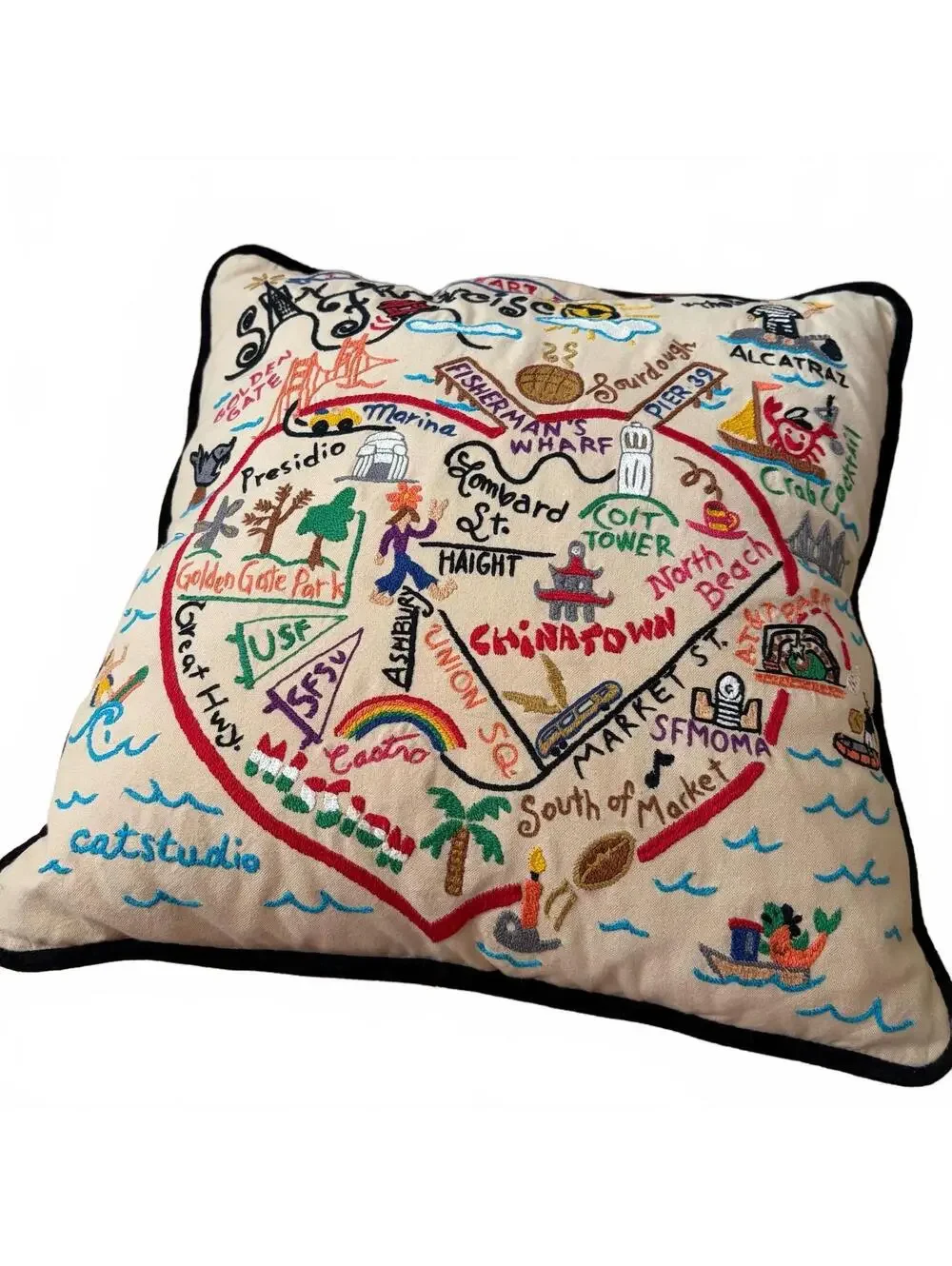 Catstudio San Francisco City Hand-Embroidered Pillow 2018 Organic Cotton 20x20